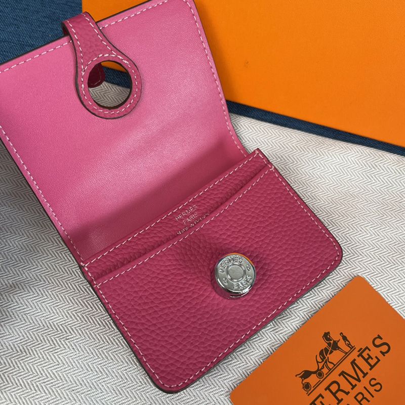 Hermes Dogon Card Holder Togo Leather Palladium Hardware In Rose