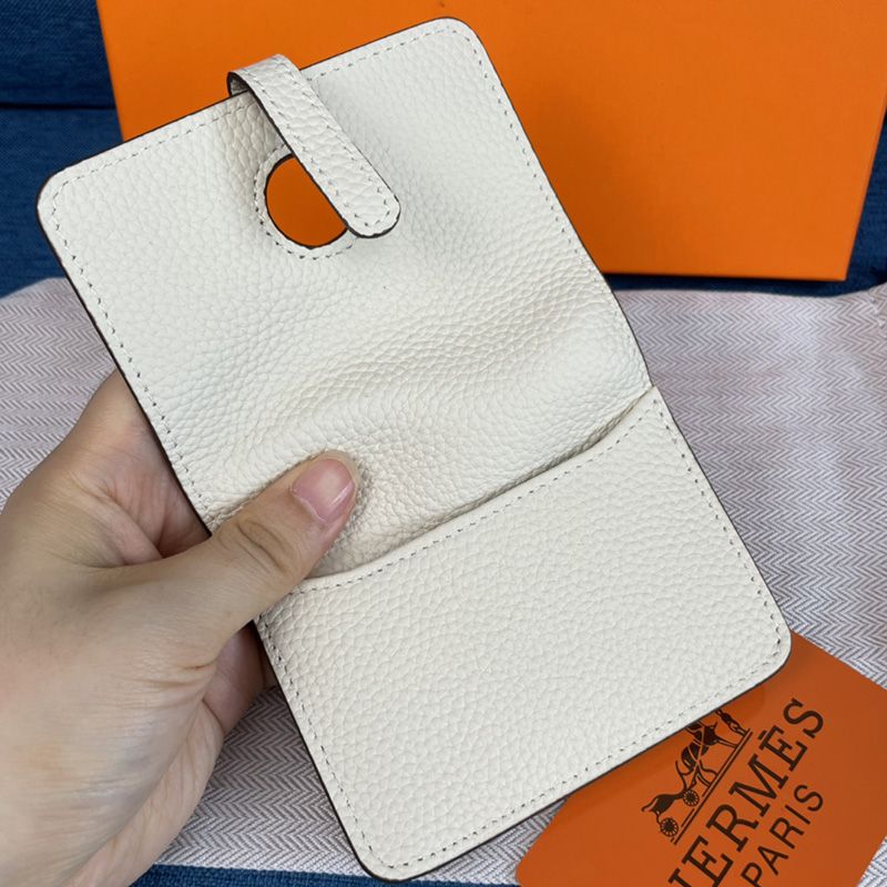 Hermes Dogon Card Holder Togo Leather Palladium Hardware In White