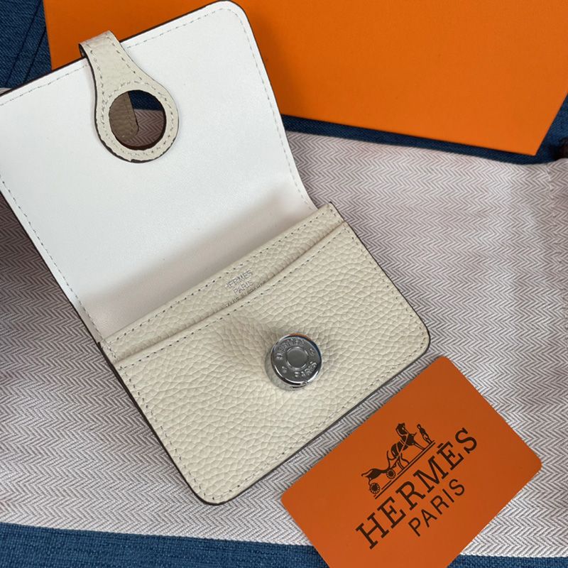 Hermes Dogon Card Holder Togo Leather Palladium Hardware In White