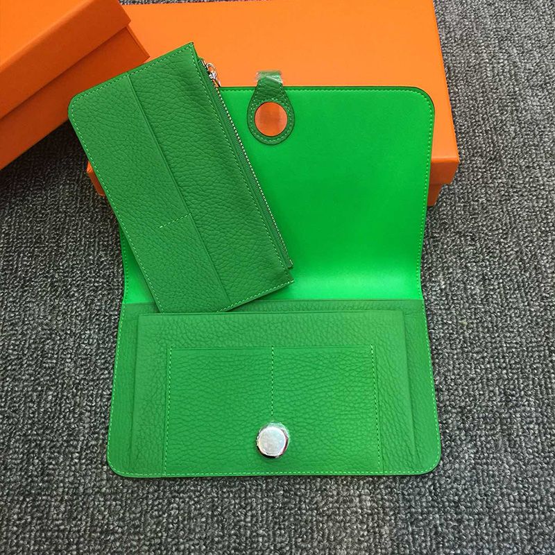 Hermes Dogon Duo Wallet Togo Leather Palladium Hardware In Green