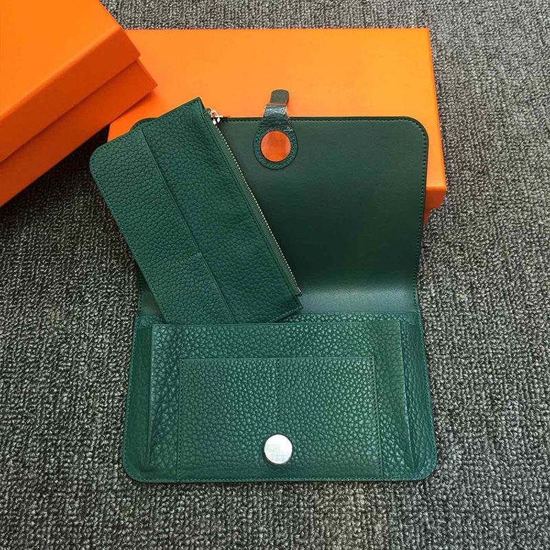 Hermes Dogon Duo Wallet Togo Leather Palladium Hardware In Green