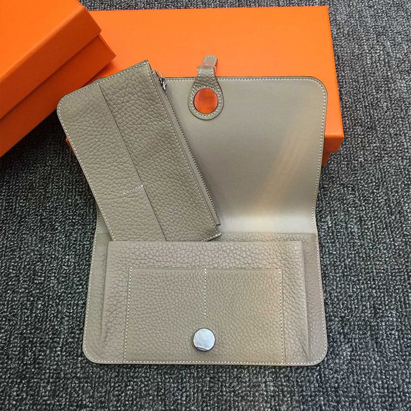 Hermes Dogon Duo Wallet Togo Leather Palladium Hardware In Grey