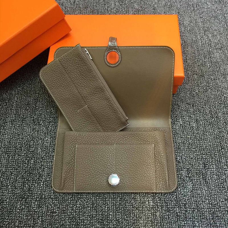 Hermes Dogon Duo Wallet Togo Leather Palladium Hardware In Marble