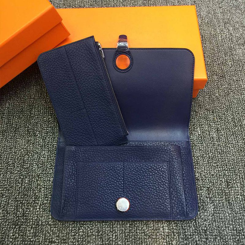 Hermes Dogon Duo Wallet Togo Leather Palladium Hardware In Navy Blue