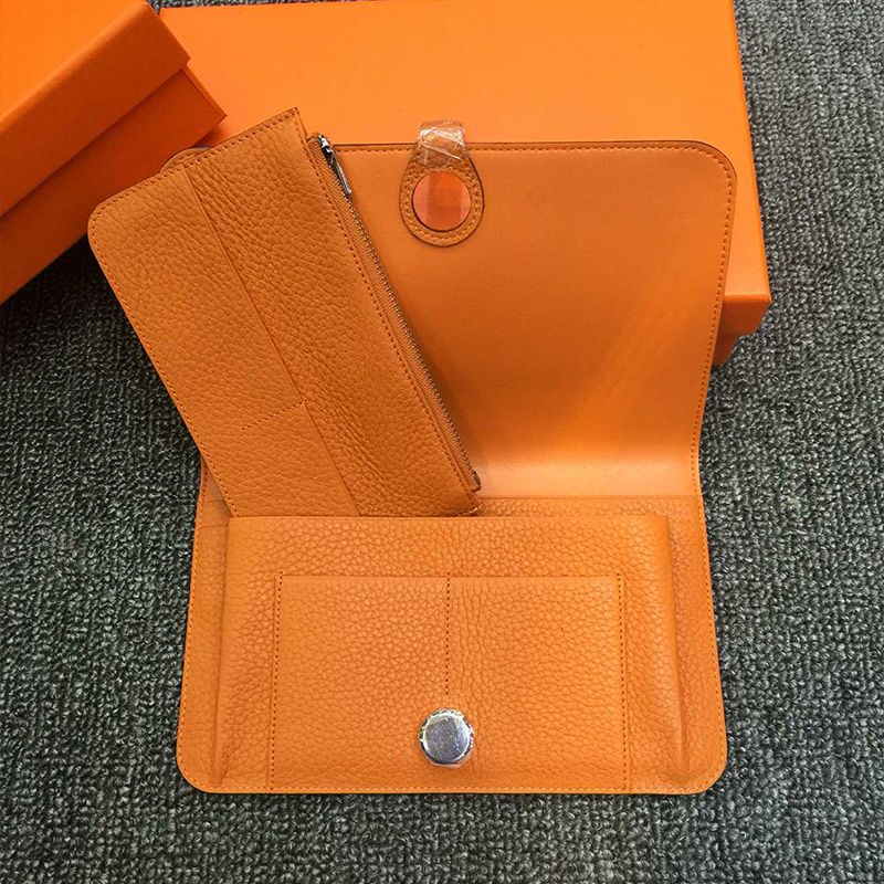 Hermes Dogon Duo Wallet Togo Leather Palladium Hardware In Orange