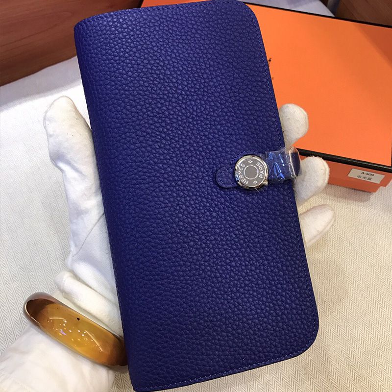 Hermes Dogon Long Wallet Togo Leather Palladium Hardware In Blue