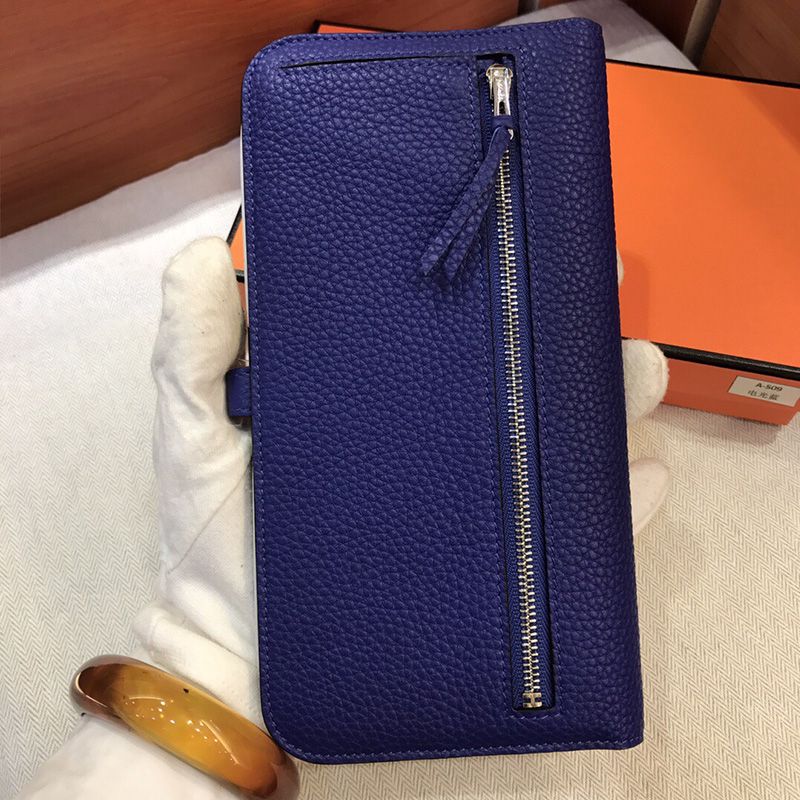 Hermes Dogon Long Wallet Togo Leather Palladium Hardware In Blue