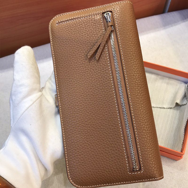 Hermes Dogon Long Wallet Togo Leather Palladium Hardware In Brown