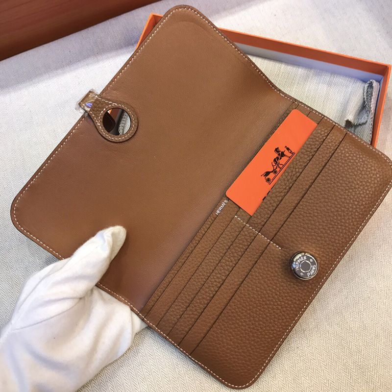 Hermes Dogon Long Wallet Togo Leather Palladium Hardware In Brown