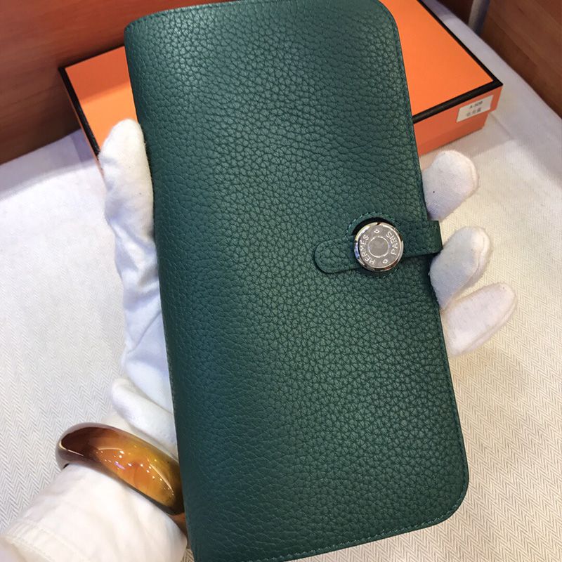 Hermes Dogon Long Wallet Togo Leather Palladium Hardware In Green