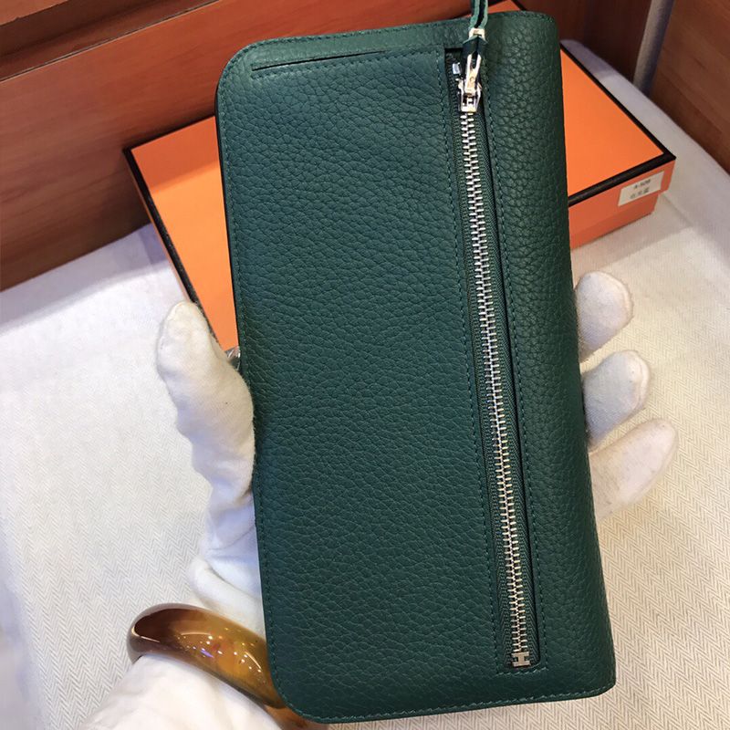 Hermes Dogon Long Wallet Togo Leather Palladium Hardware In Green