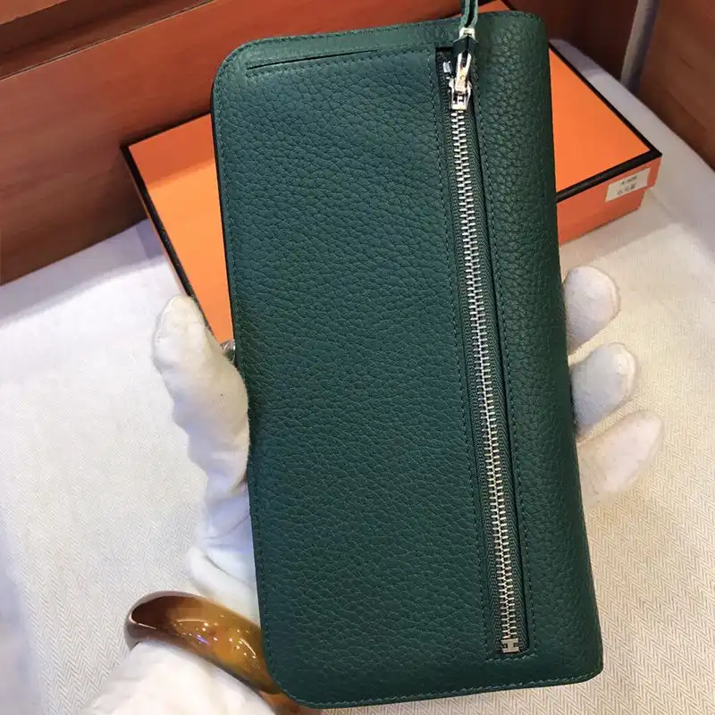 Affordable Hermes Dogon Long Wallet Togo Leather Palladium Hardware In Green