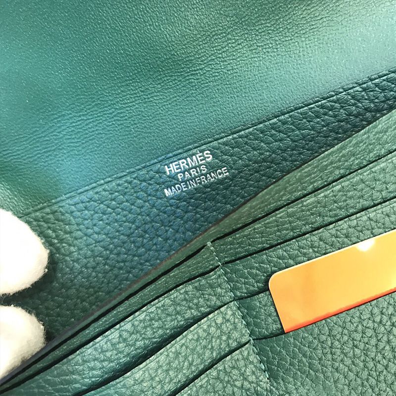 Hermes Dogon Long Wallet Togo Leather Palladium Hardware In Green