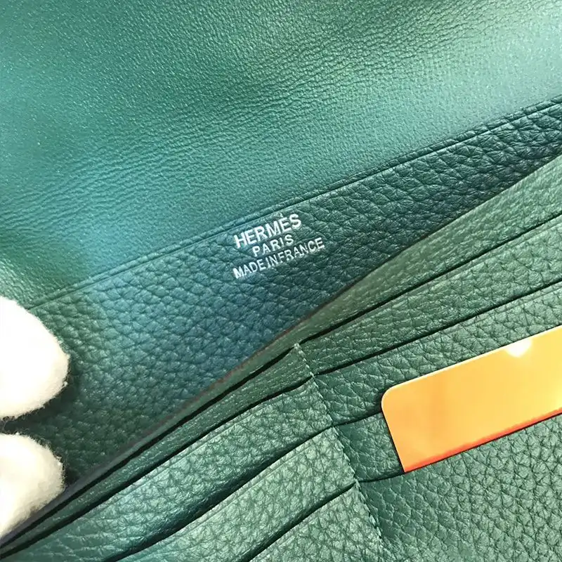 Affordable Hermes Dogon Long Wallet Togo Leather Palladium Hardware In Green