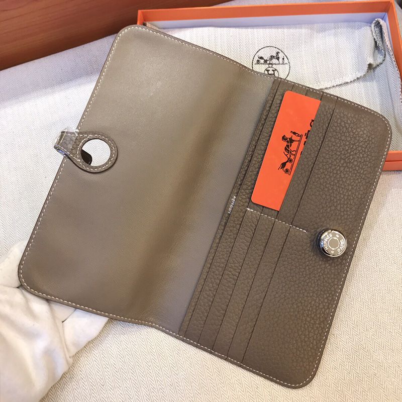 Hermes Dogon Long Wallet Togo Leather Palladium Hardware In Grey