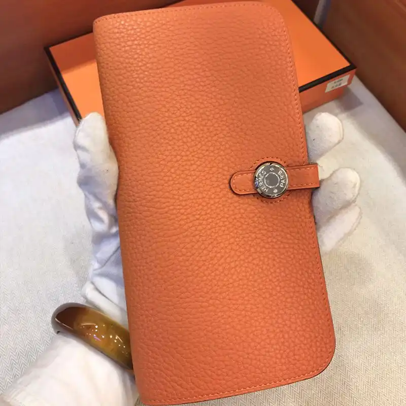 Hermes Dogon Long Wallet Togo Leather Palladium Hardware In Orange