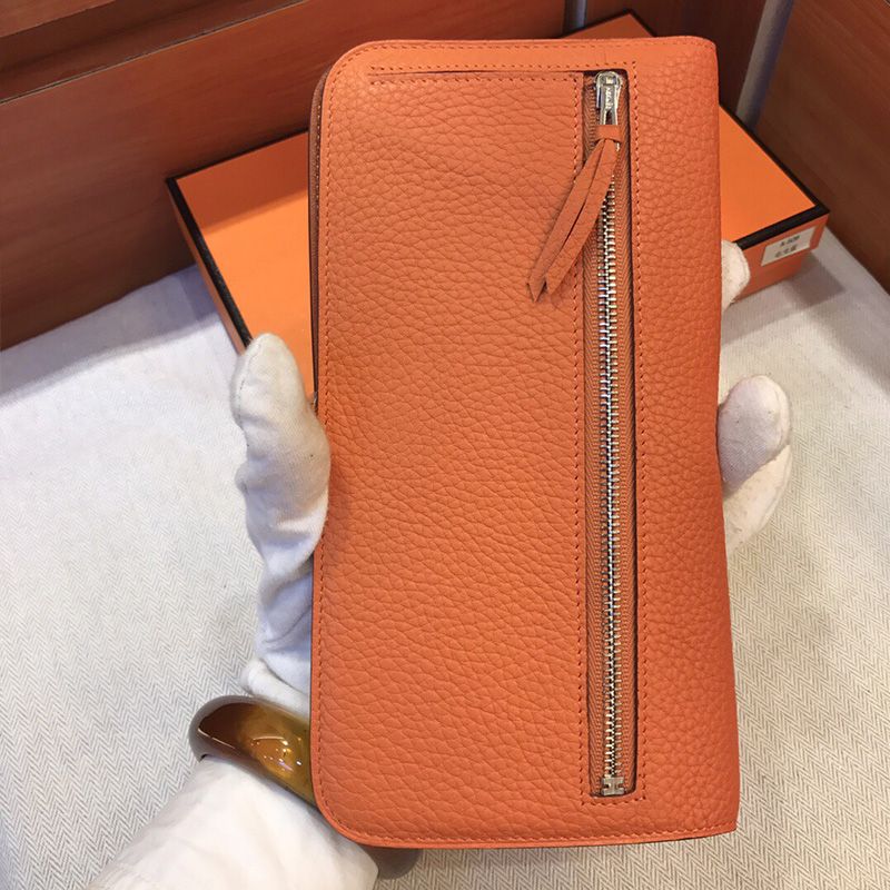 Hermes Dogon Long Wallet Togo Leather Palladium Hardware In Orange