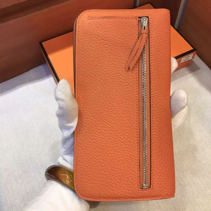 Cheap Hermes Dogon Long Wallet Togo Leather Palladium Hardware In Orange