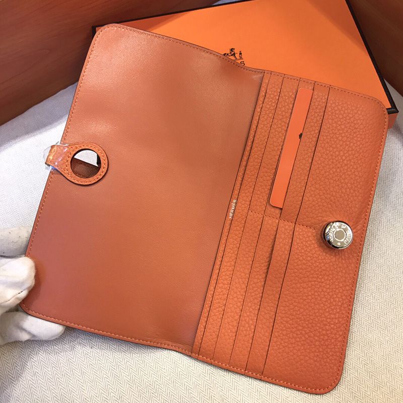 Hermes Dogon Long Wallet Togo Leather Palladium Hardware In Orange