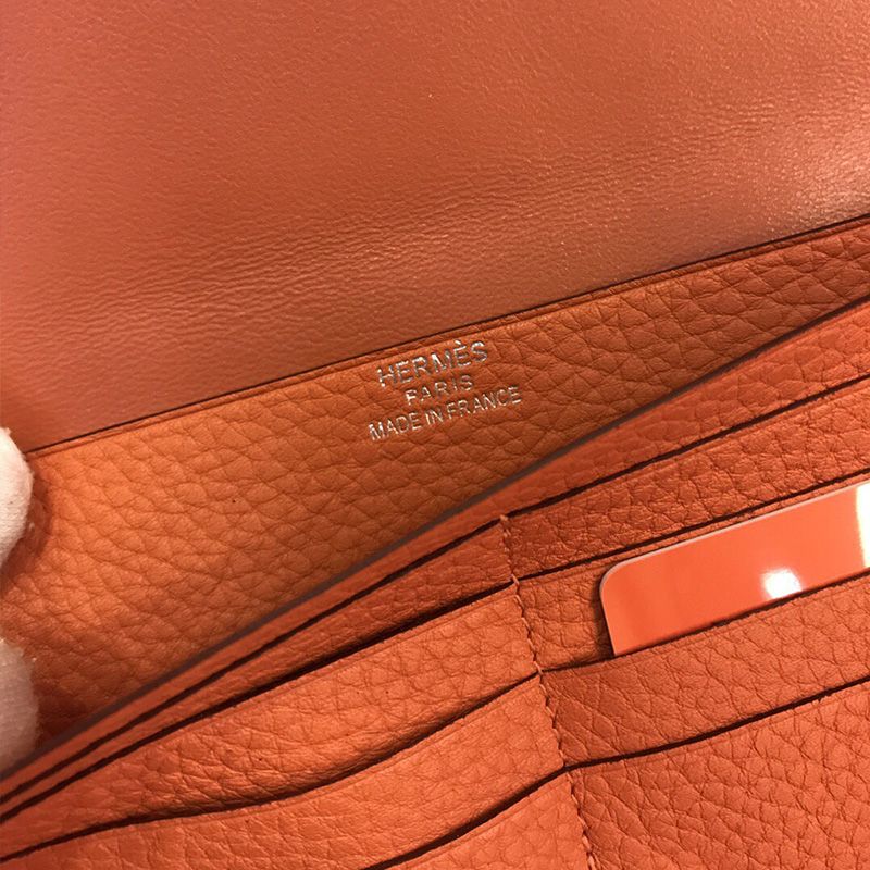 Hermes Dogon Long Wallet Togo Leather Palladium Hardware In Orange