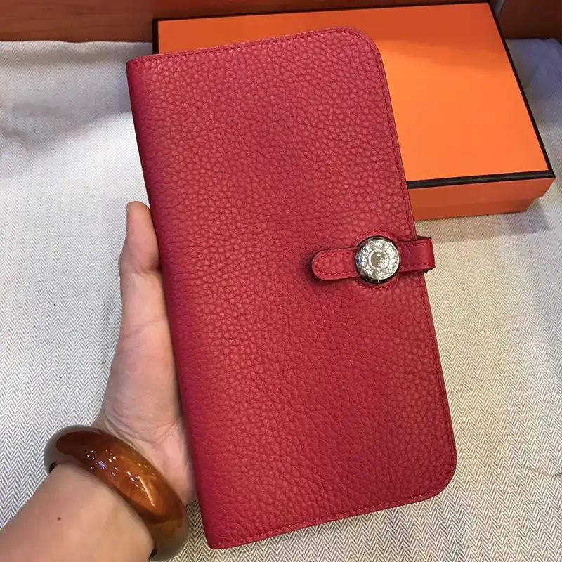 Hermes Dogon Long Wallet Togo Leather Palladium Hardware In Red