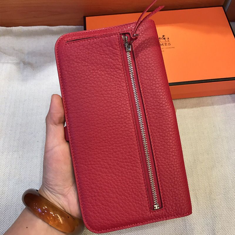 Hermes Dogon Long Wallet Togo Leather Palladium Hardware In Red