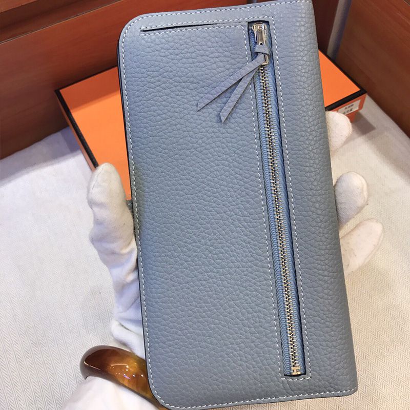 Hermes Dogon Long Wallet Togo Leather Palladium Hardware In Sky Blue