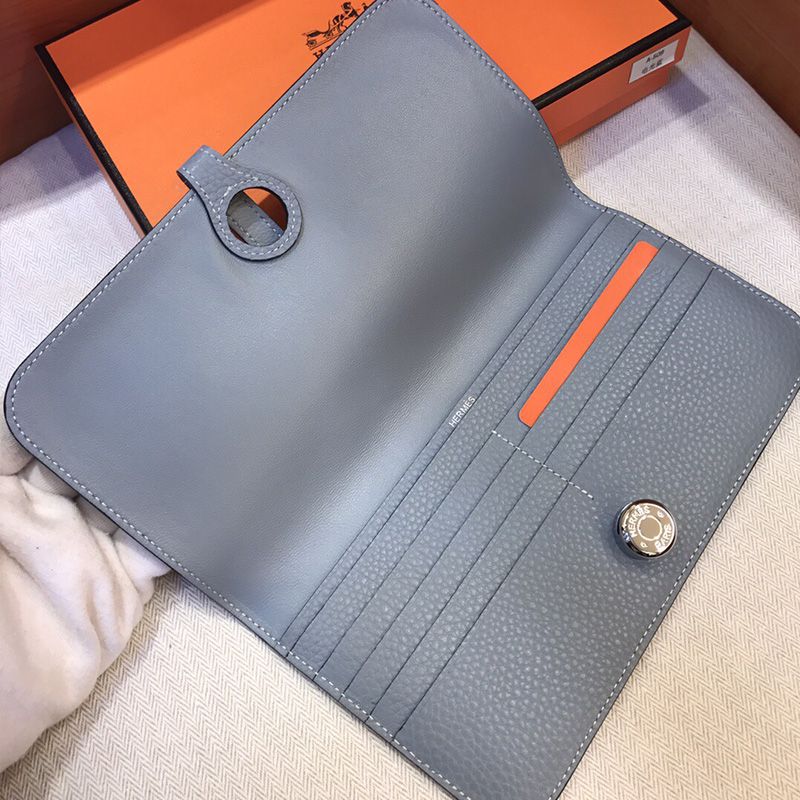 Hermes Dogon Long Wallet Togo Leather Palladium Hardware In Sky Blue