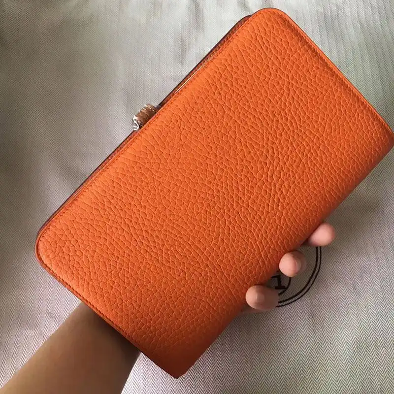 Affordable Hermes Dogon Duo Wallet Color Blocking Togo Leather Palladium Hardware In Orange Brown