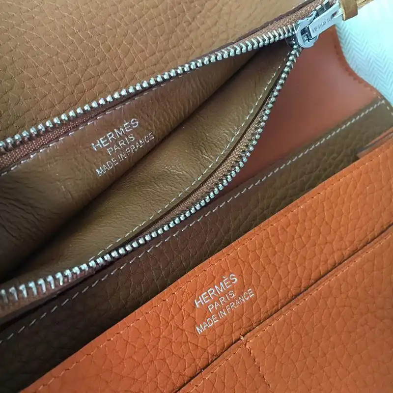 Affordable Hermes Dogon Duo Wallet Color Blocking Togo Leather Palladium Hardware In Orange Brown