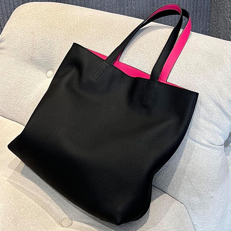 Hermes Double Sens Bag Clemence Leather In Black Rose