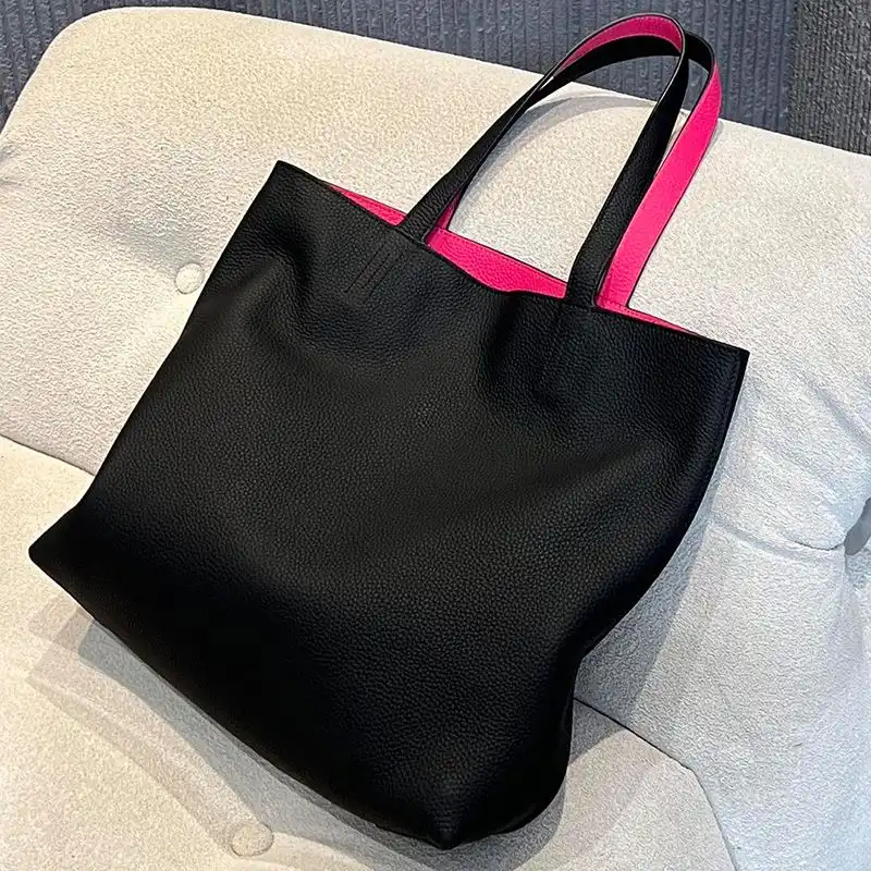 Affordable Hermes Double Sens Bag Clemence Leather In Black Rose