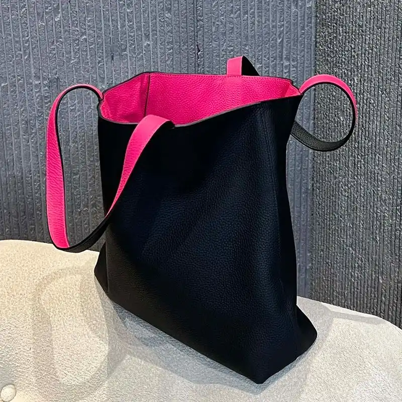 Affordable Hermes Double Sens Bag Clemence Leather In Black Rose