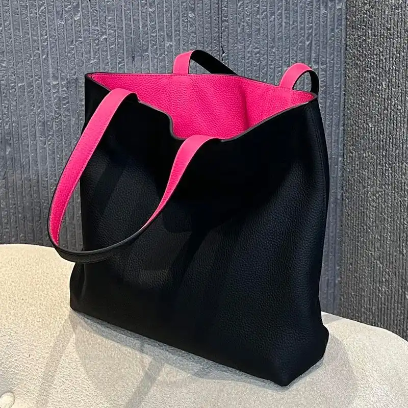 Affordable Hermes Double Sens Bag Clemence Leather In Black Rose