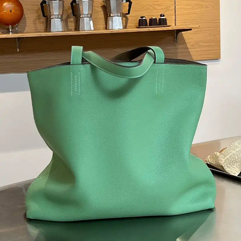 Affordable Hermes Double Sens Bag Clemence Leather In Green Grey