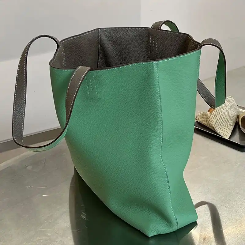 Affordable Hermes Double Sens Bag Clemence Leather In Green Grey