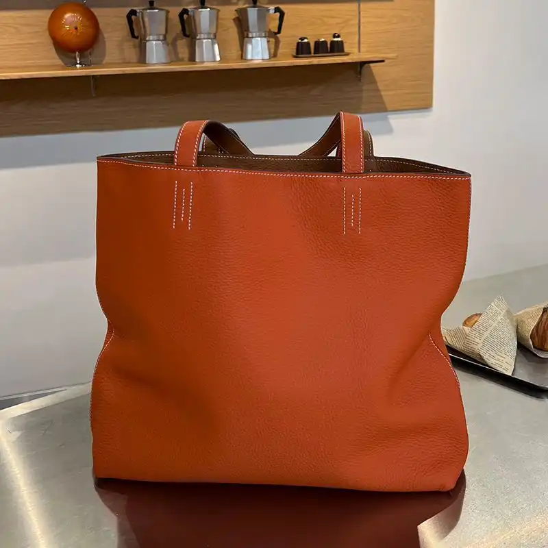 Cheap Hermes Double Sens Bag Clemence Leather In Orange Brown