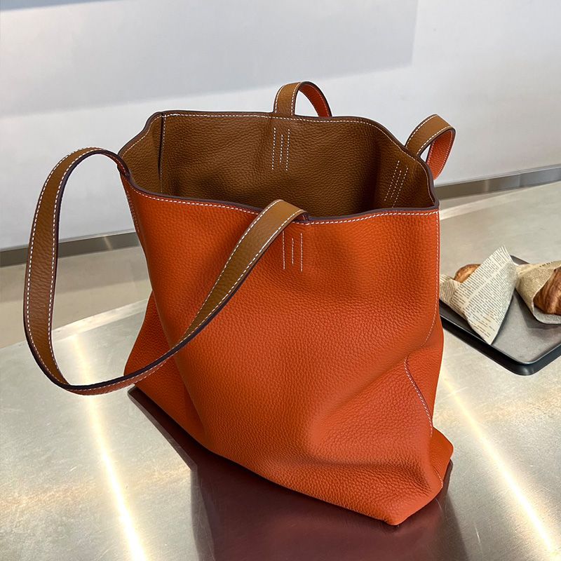 Hermes Double Sens Bag Clemence Leather In Orange Brown