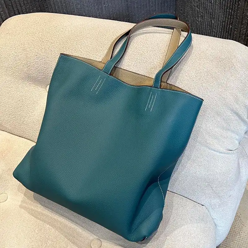 Affordable Hermes Double Sens Bag Clemence Leather In Teal Grey