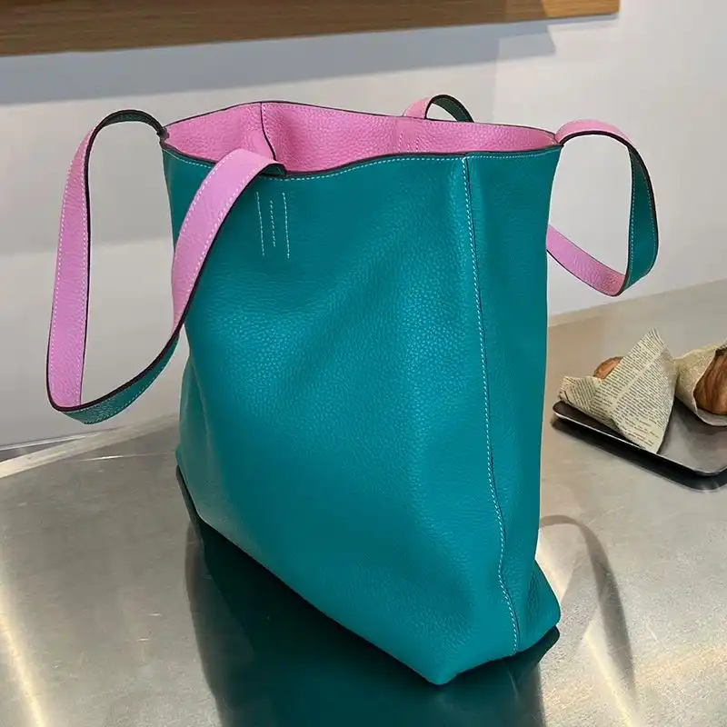 Affordable Hermes Double Sens Bag Clemence Leather In Teal Pink