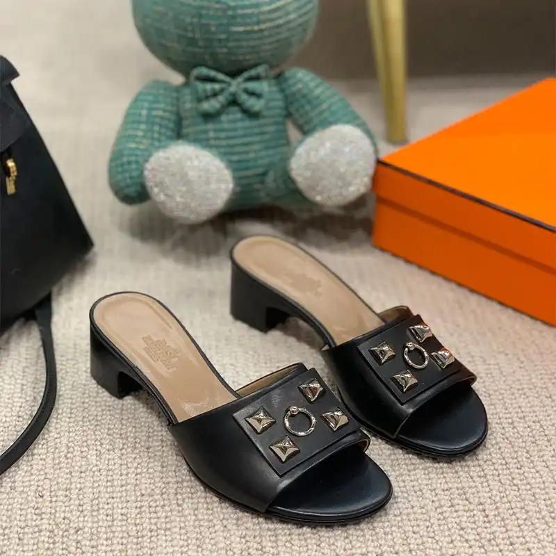 Hermes Dreamy Heeled Slides Women Calfskin In Black