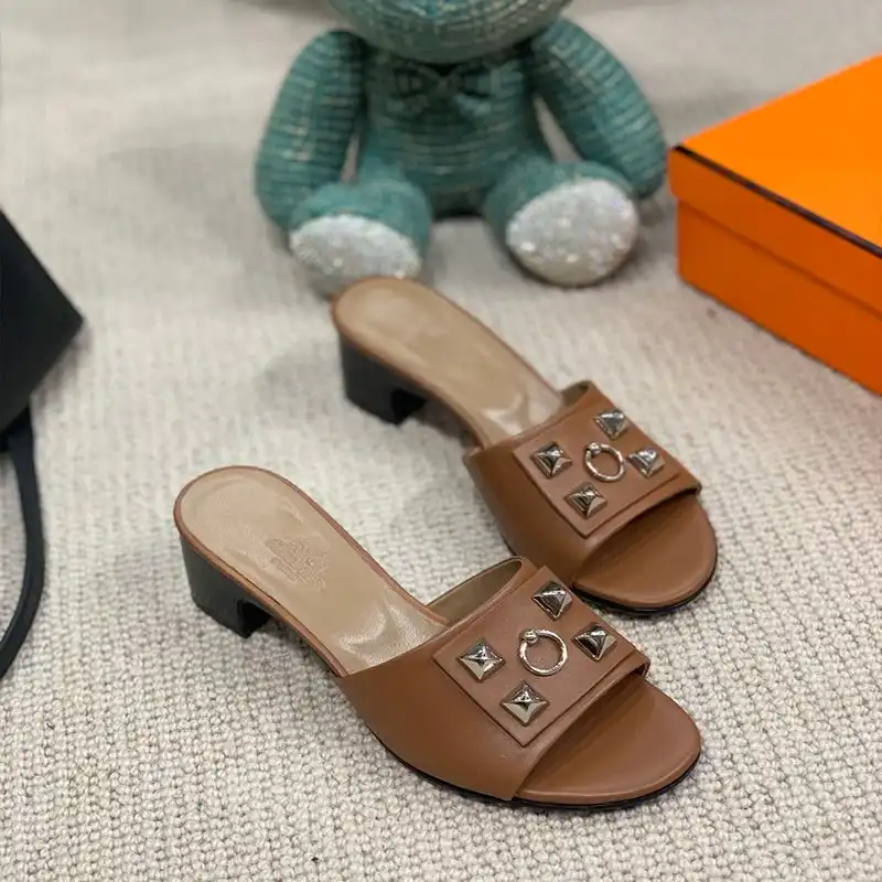 Hermes Dreamy Heeled Slides Women Calfskin In Brown