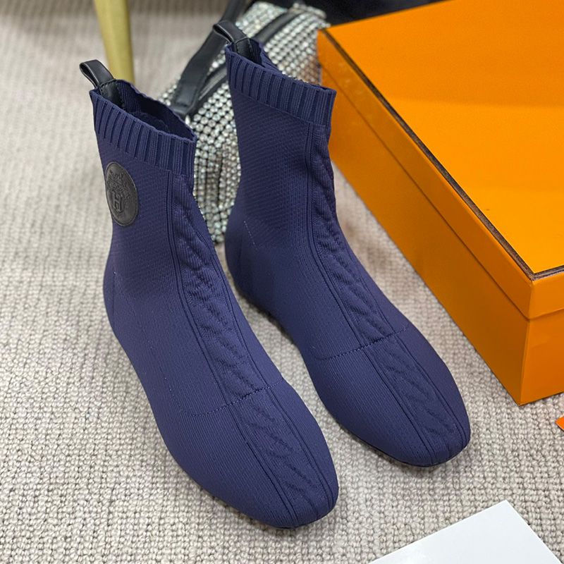 Hermes Duo Ankle Boots Women Knit In Blue