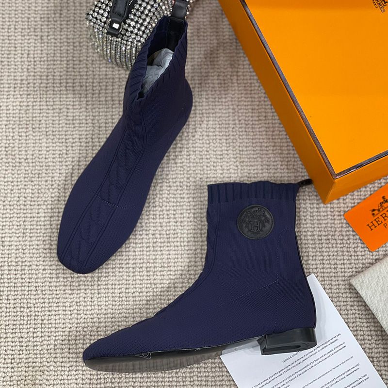 Hermes Duo Ankle Boots Women Knit In Blue