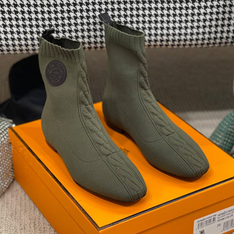 Hermes Duo Ankle Boots Women Knit In Green