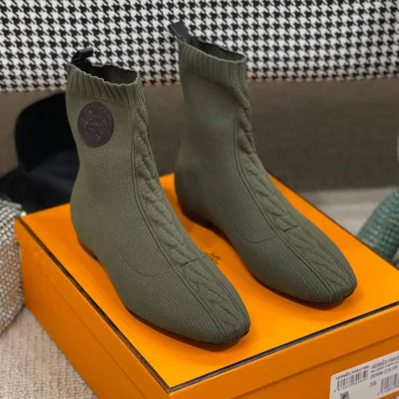 Affordable Hermes Duo Ankle Boots Women Knit In Green