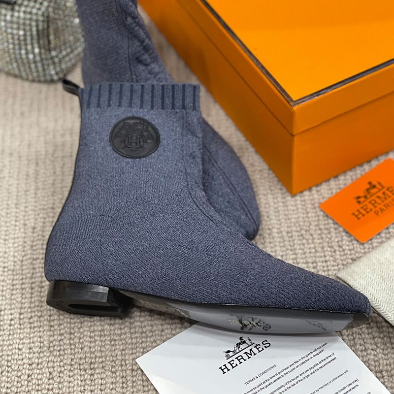 Hermes Duo Ankle Boots Women Knit In Grey