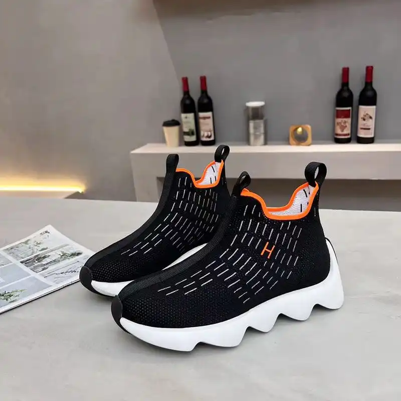 Hermes Eclair Sneakers Unisex Knit In Black Orange