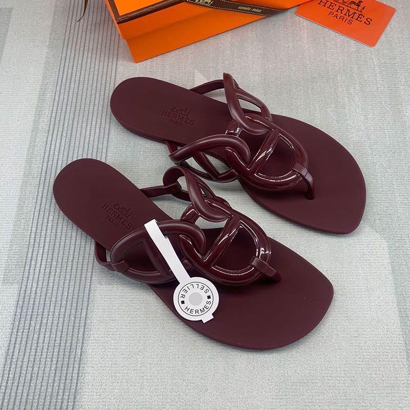 Hermes Egerie Slides Women Rubber with Chaine D'ancre In Burgundy