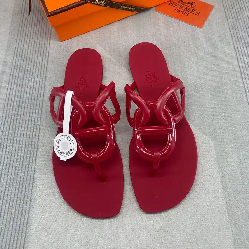 Hermes Egerie Slides Women Rubber with Chaine D'ancre In Red